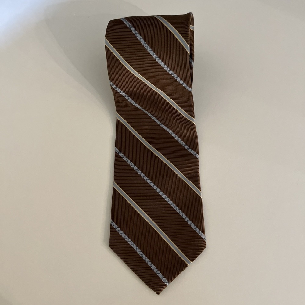 Brooks Brothers Pure Silk Regimental‎ Stripe Tie Black Label USA Brown Blue Gold